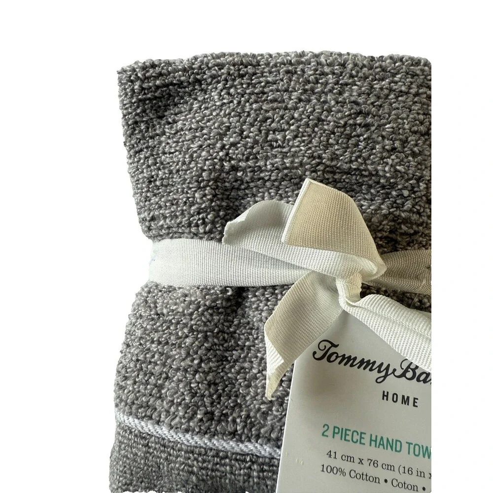 Tommy Bahama Hand Towels Gray White Stripes 100% Cotton 16x30 Inches Set Of 2